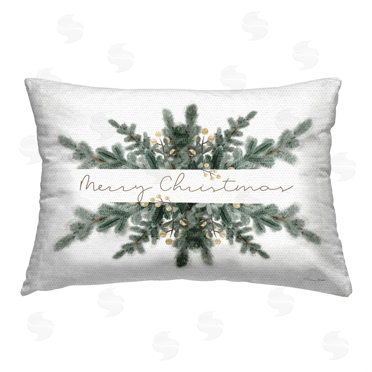 Susan Ball Christmas Pine Sprigs Outdoor Quick-Dry Polyester Printed Throw Pillow