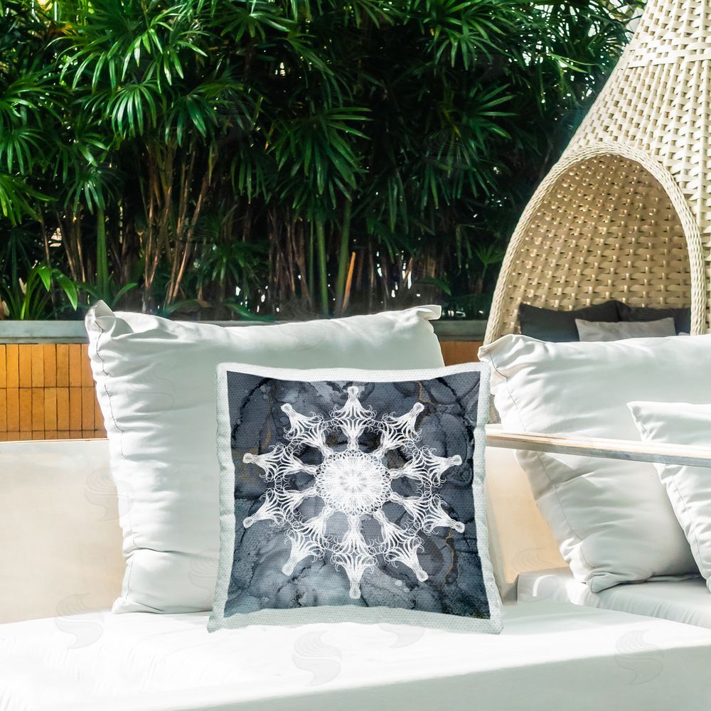 Christine Zalewski Grey Boho Fractal Outdoor Quick-Dry Polyester Printed Throw Pillow in Back Yard