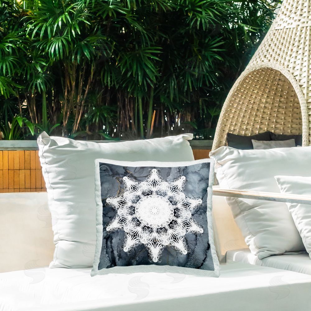 Christine Zalewski Grey Boho Pattern Outdoor Quick-Dry Polyester Printed Throw Pillow in Back Yard