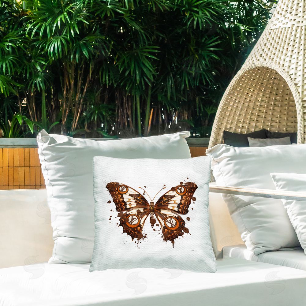 Amanda Greenwood Brown Glam Butterfly Outdoor Quick-Dry Polyester Printed Throw Pillow in Back Yard