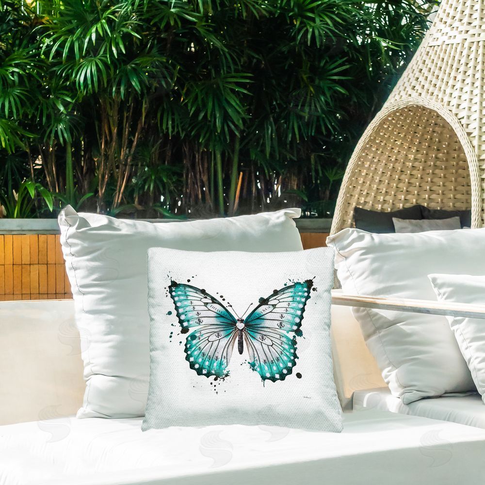 Amanda Greenwood Blue Modern Butterfly Outdoor Quick-Dry Polyester Printed Throw Pillow in Back Yard