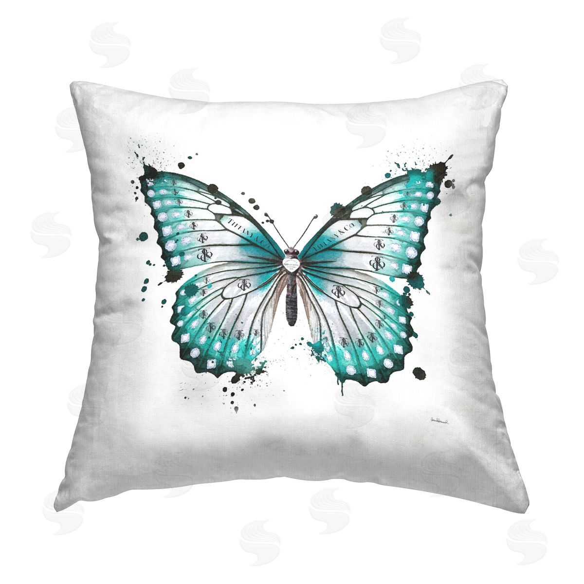 Amanda Greenwood Blue Modern Butterfly Printed Plush Polyester Throw Pillow