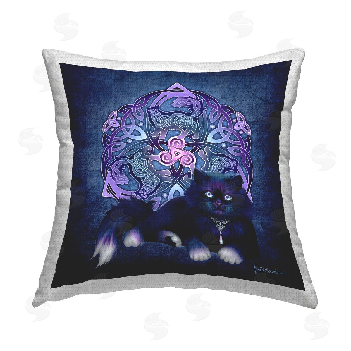 Brigid Ashwood Fluffy Cat Celtic Knot Outdoor Quick-Dry Polyester Printed Throw Pillow