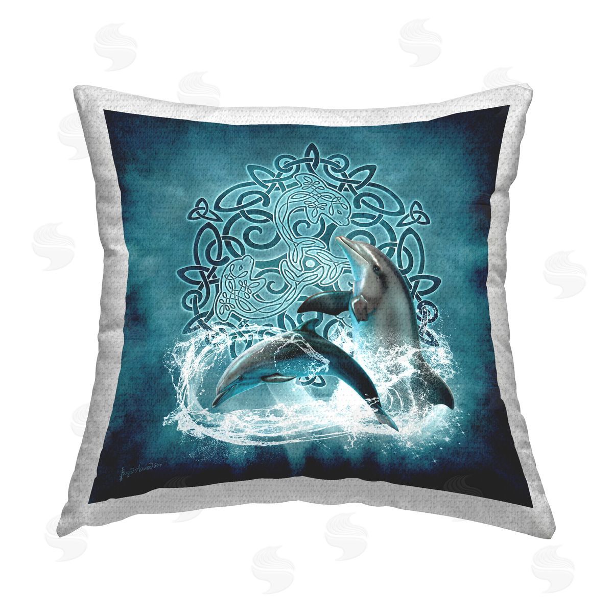 Brigid Ashwood Dolphins & Celtic Knot Outdoor Quick-Dry Polyester Printed Throw Pillow