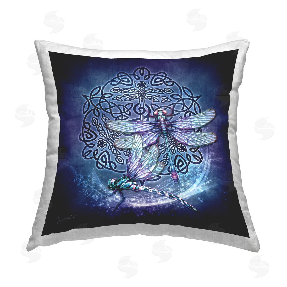 Brigid Ashwood Blue Celtic Dragonfly Printed Plush Polyester Throw Pillow