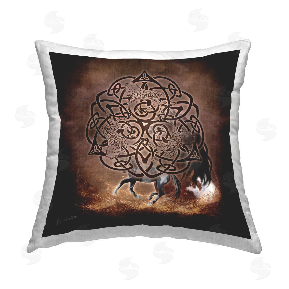 Brigid Ashwood Brown Celtic Horse Printed Plush Polyester Throw Pillow