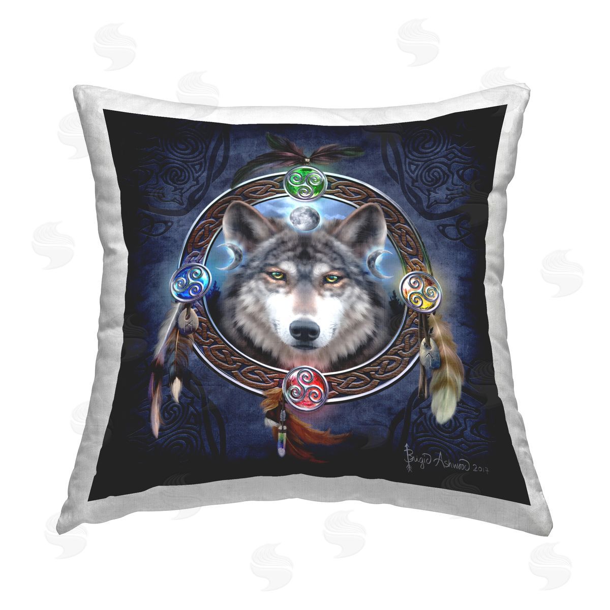 Brigid Ashwood Celtic Wolf Guide Printed Plush Polyester Throw Pillow