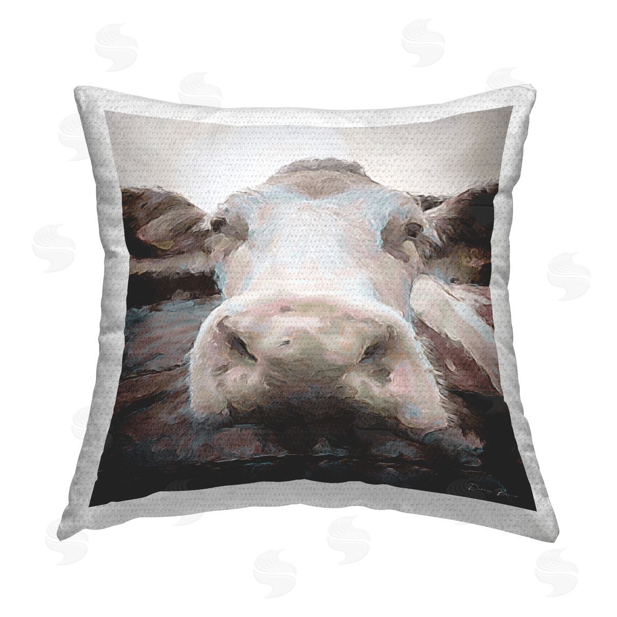 Denise Brown Cow Close Up Face Outdoor Quick-Dry Polyester Printed Throw Pillow