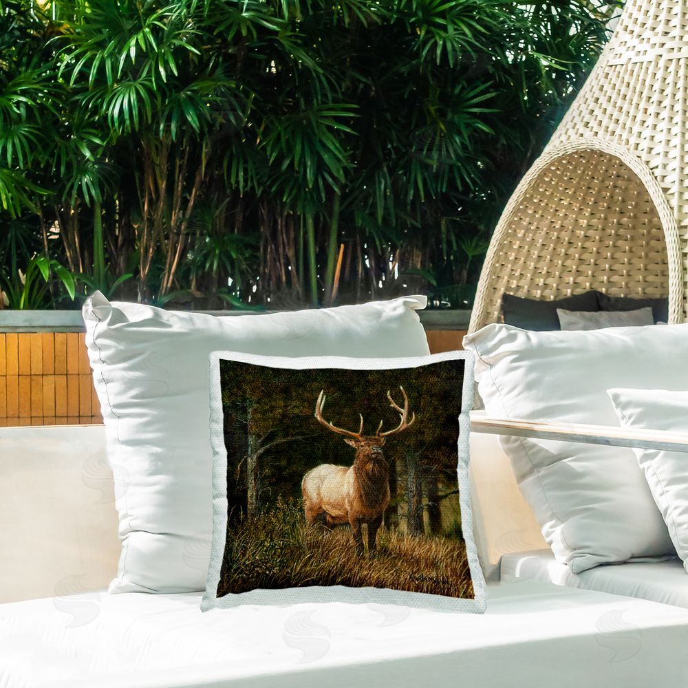 Karla Mann Woodland Elk Nature Outdoor Quick-Dry Polyester Printed Throw Pillow in Back Yard