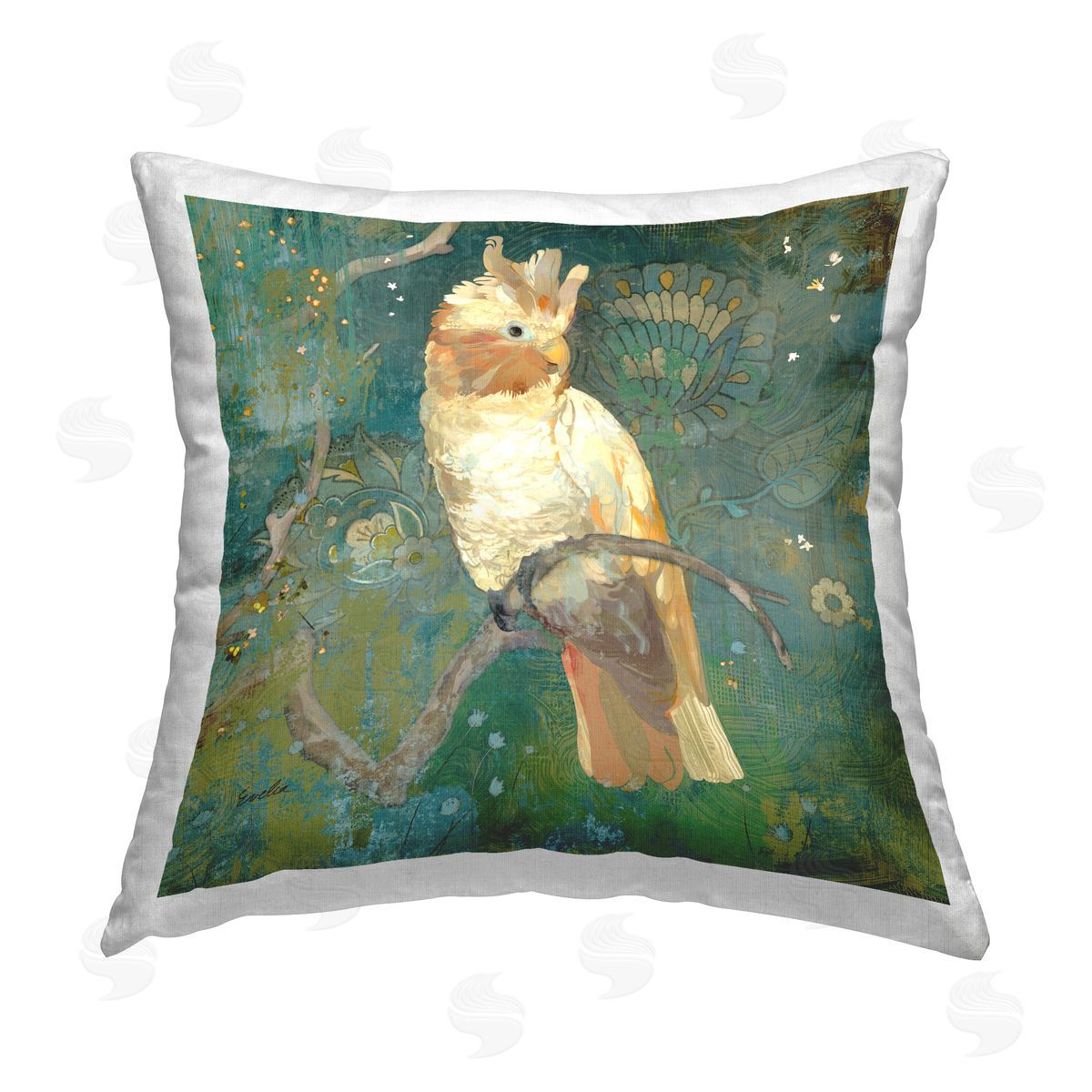 Evelia Designs Floral Cockatoo Bird Printed Plush Polyester Throw Pillow