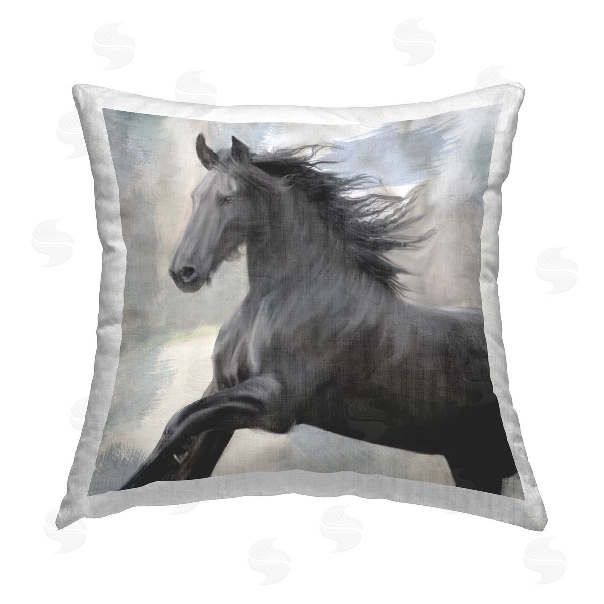 Kim Allen Black Galloping Horse Printed Plush Polyester Throw Pillow