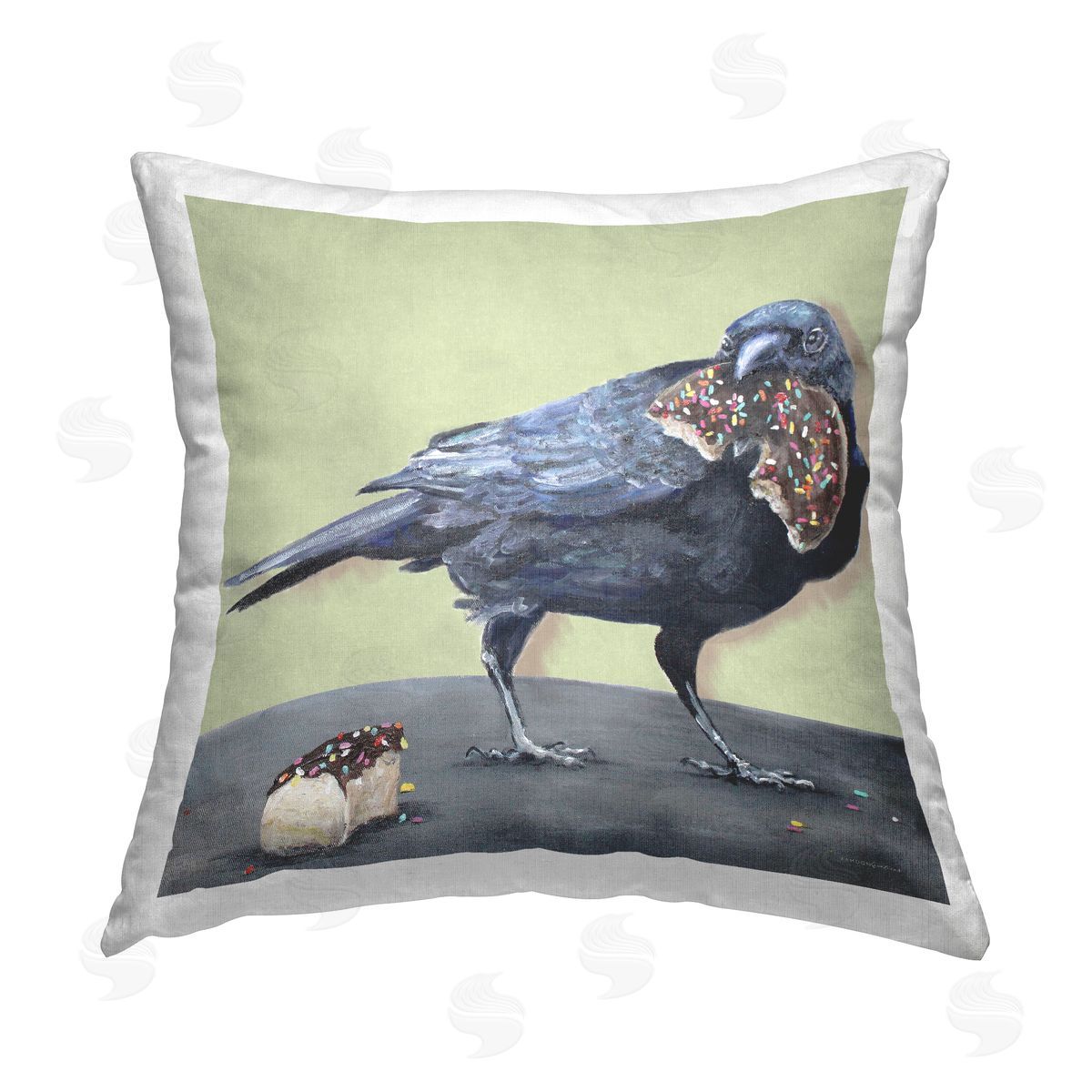 Kamdon Kreations Crow with Donut Printed Plush Polyester Throw Pillow