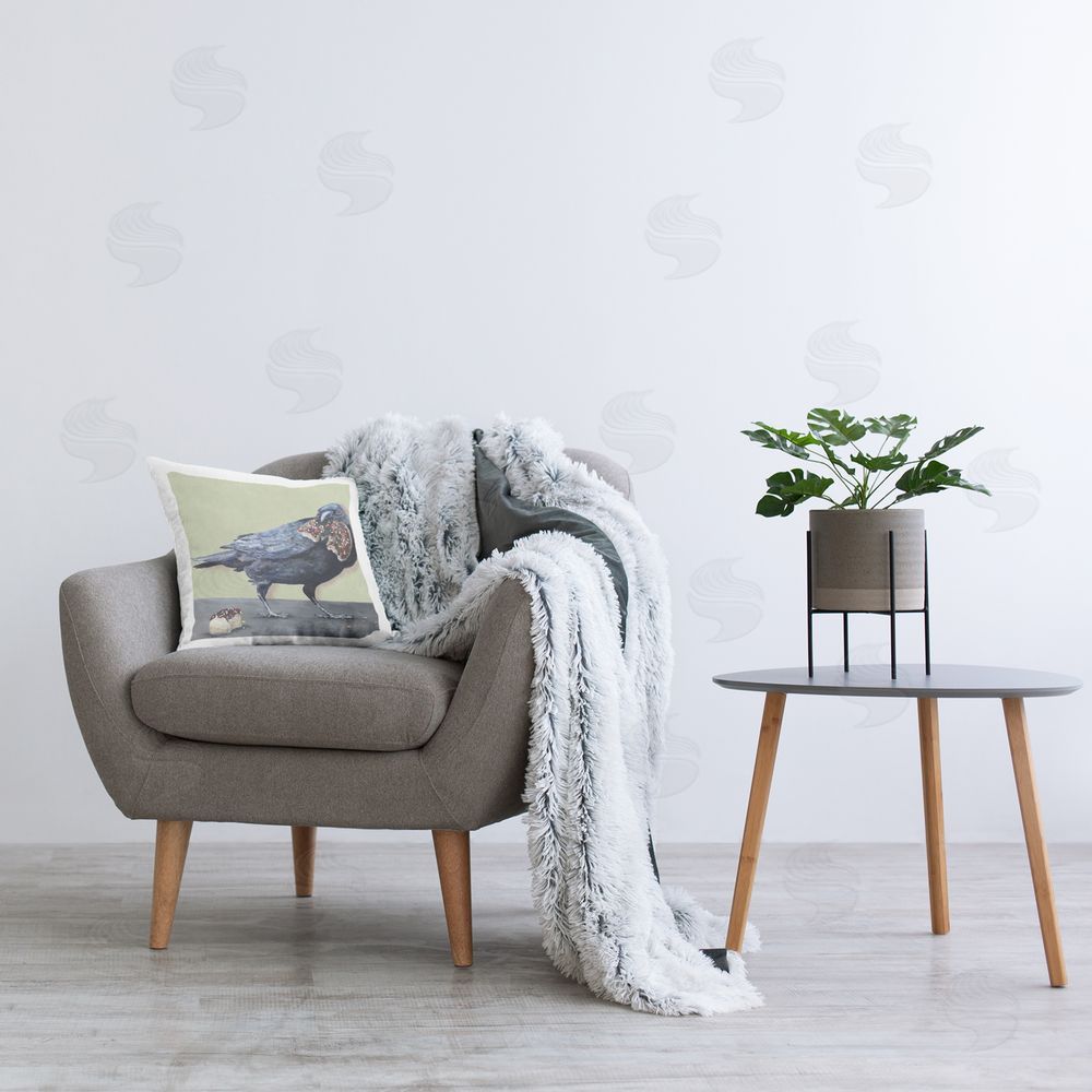 Kamdon Kreations Crow with Donut Printed Plush Polyester Throw Pillow On Chair