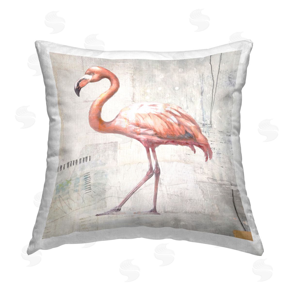 Karen Smith Rustic Patterned Flamingo Printed Plush Polyester Throw Pillow