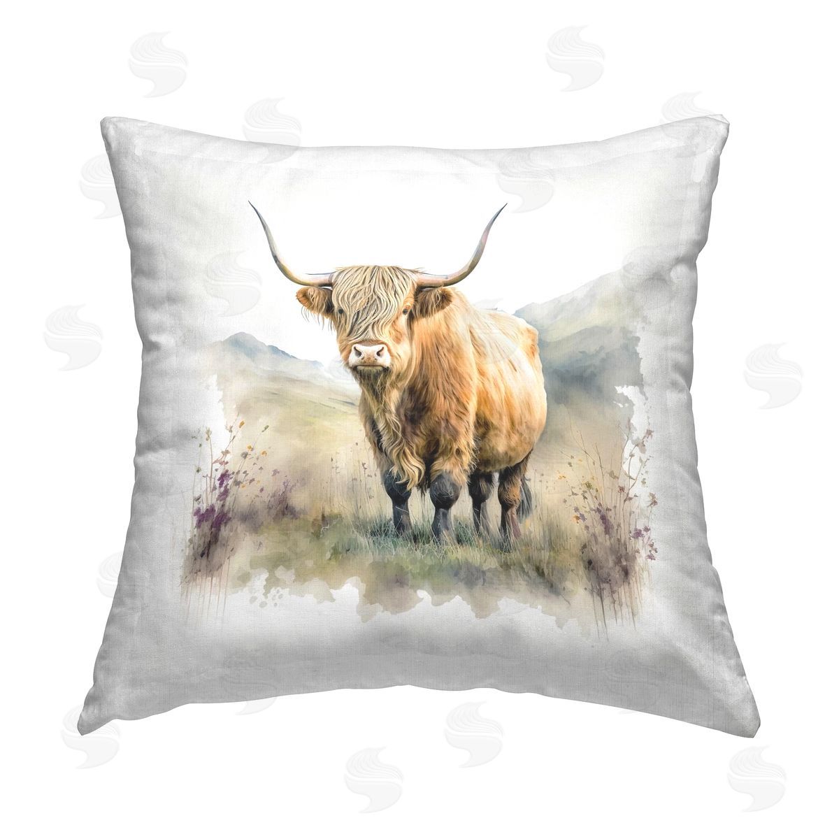 LSR Design Studio Cattle & Modern Nature Printed Plush Polyester Throw Pillow