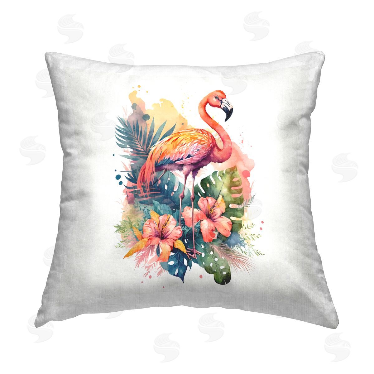 LSR Design Studio Flamingo & Tropical Plants Printed Plush Polyester Throw Pillow