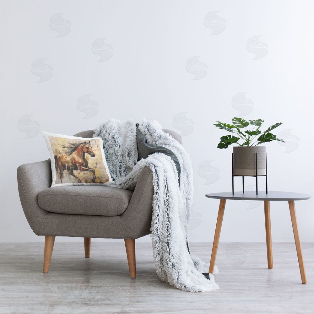 Irena Orlov Rustic Brown Horse Printed Plush Polyester Throw Pillow On Chair