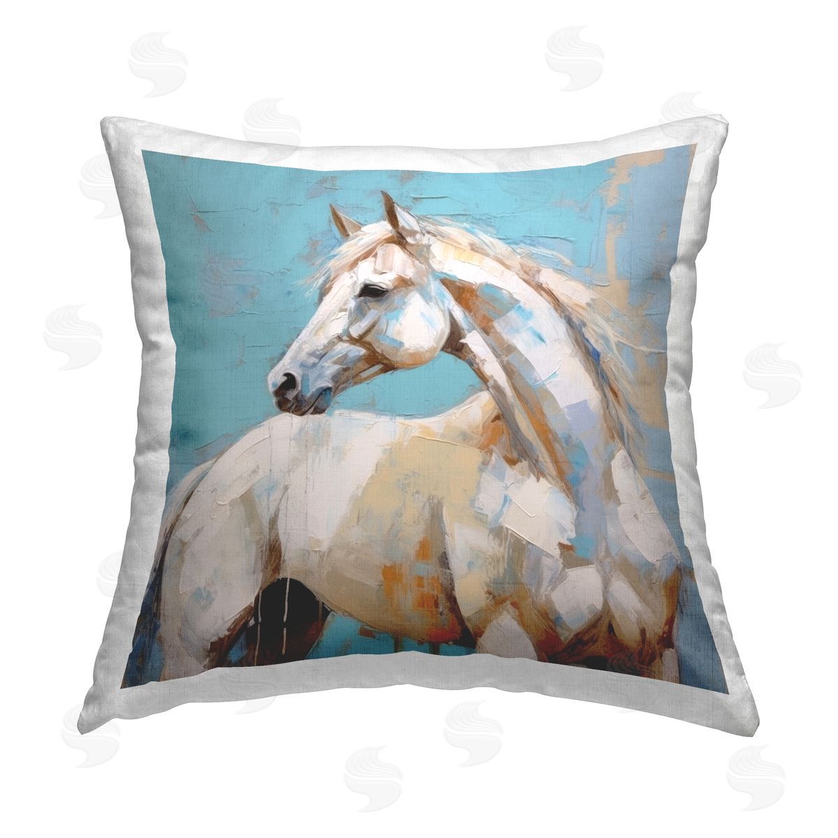 Irena Orlov Blue & White Horse Printed Plush Polyester Throw Pillow