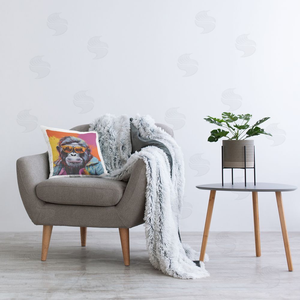 Irena Orlov Modern Fashion Gorilla Printed Plush Polyester Throw Pillow On Chair