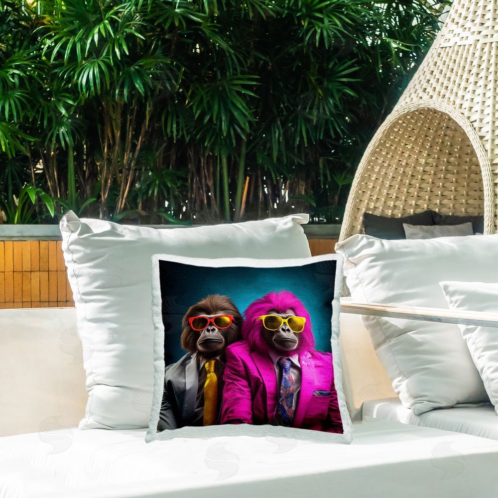 Irena Orlov Trendy Fashion Monkeys Outdoor Quick-Dry Polyester Printed Throw Pillow in Back Yard