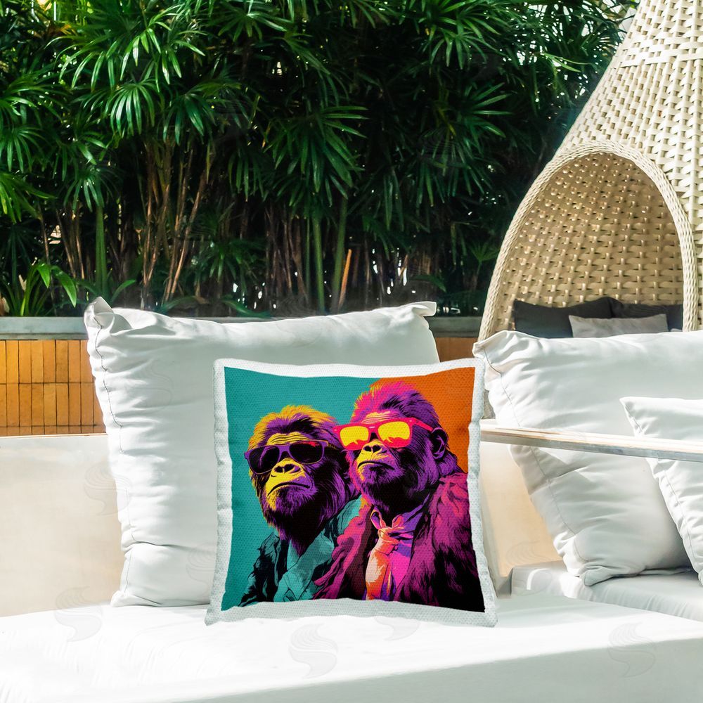 Irena Orlov Pop Style Gorillas Outdoor Quick-Dry Polyester Printed Throw Pillow in Back Yard