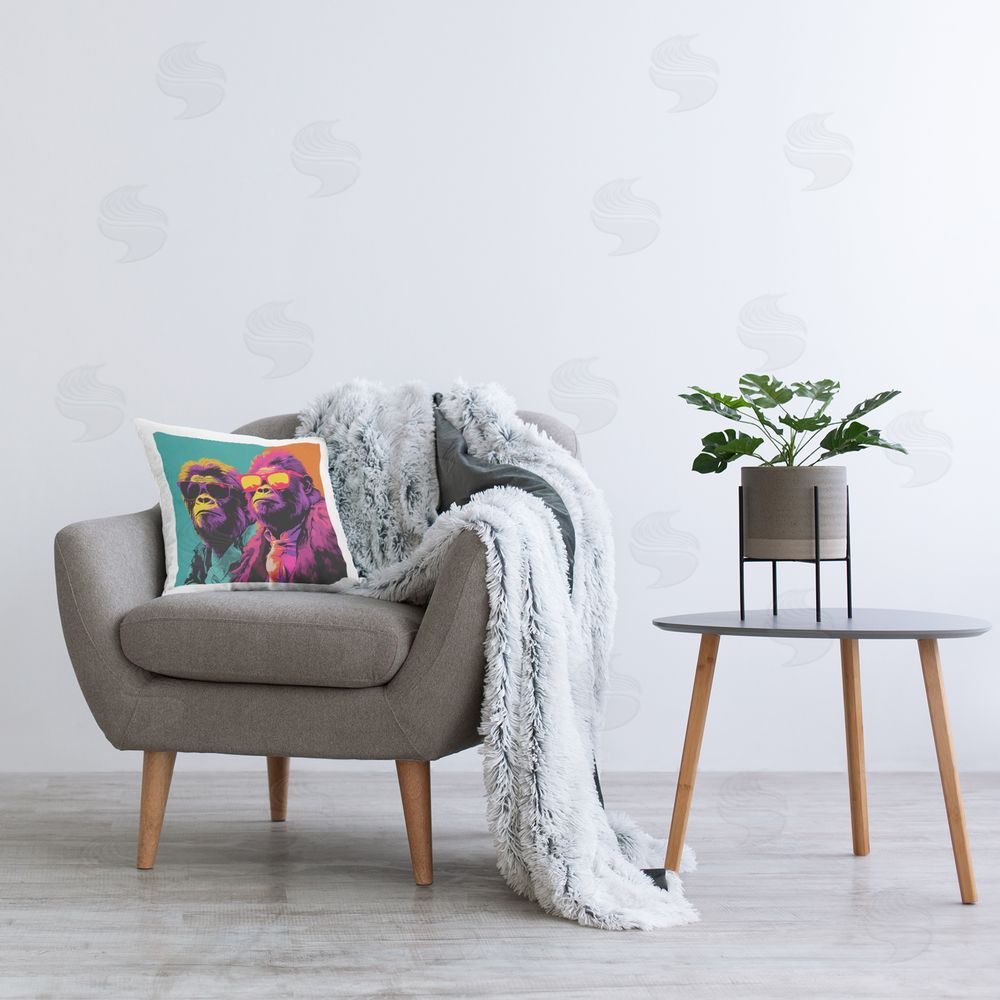 Irena Orlov Pop Style Gorillas Printed Plush Polyester Throw Pillow On Chair