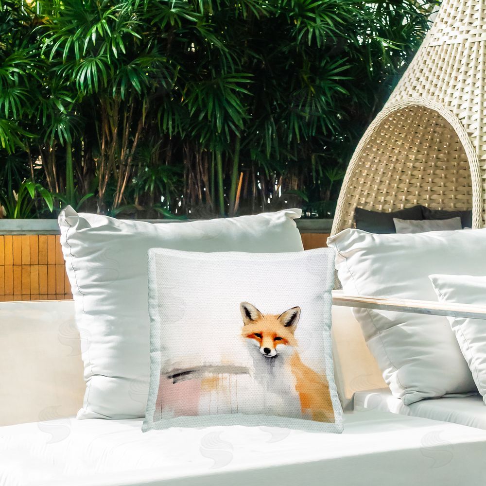 Irena Orlov Abstract Fox Wildlife Outdoor Quick-Dry Polyester Printed Throw Pillow in Back Yard