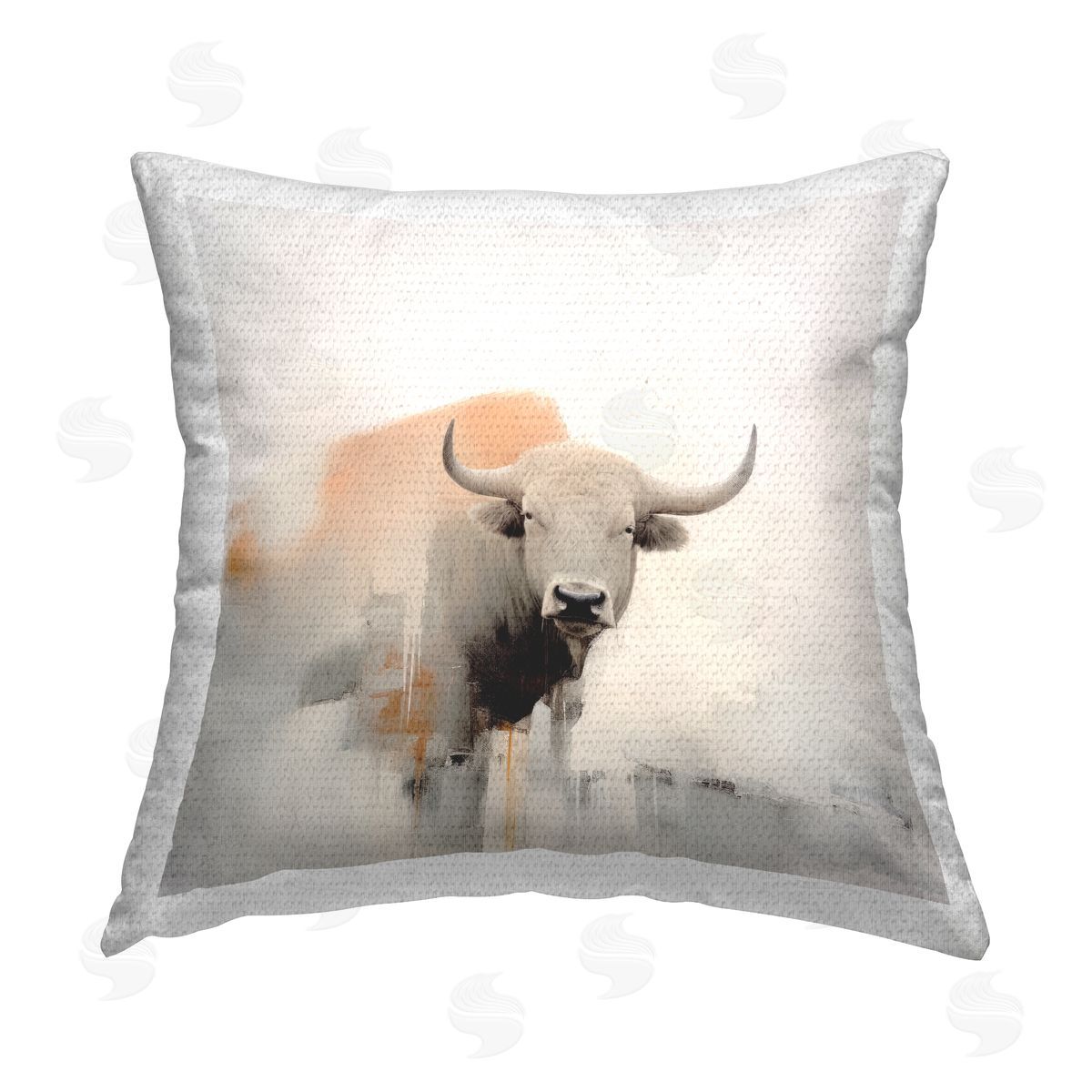 Irena Orlov Grey Longhorn Cattle Outdoor Quick-Dry Polyester Printed Throw Pillow
