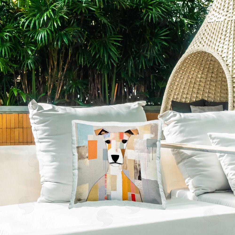 Irena Orlov Abstract Dog Portrait Outdoor Quick-Dry Polyester Printed Throw Pillow in Back Yard