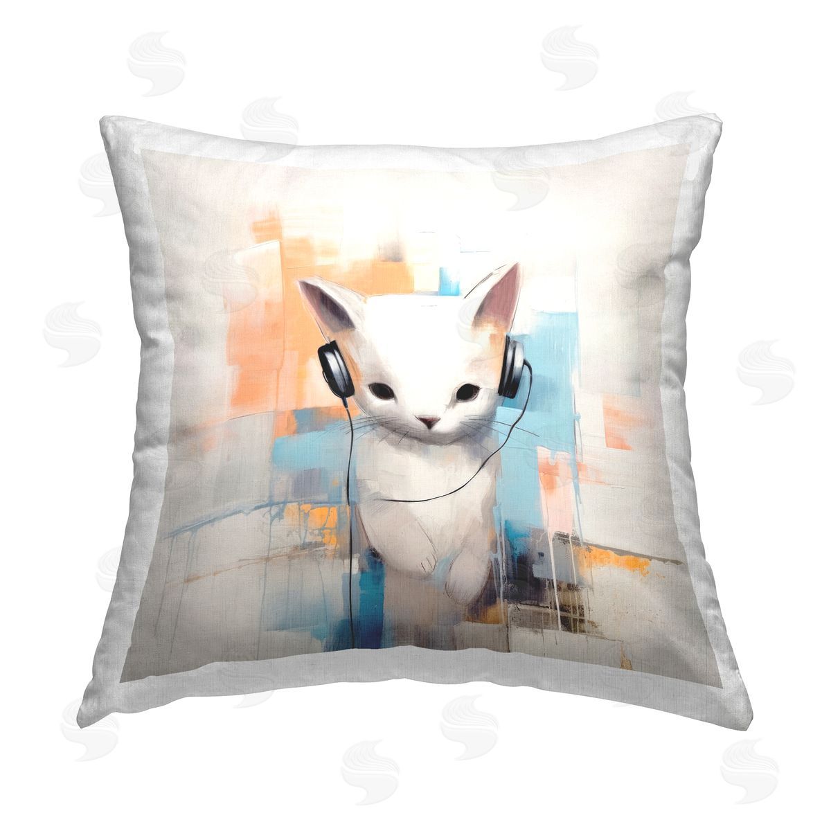 Irena Orlov Cat with Headphones Printed Plush Polyester Throw Pillow