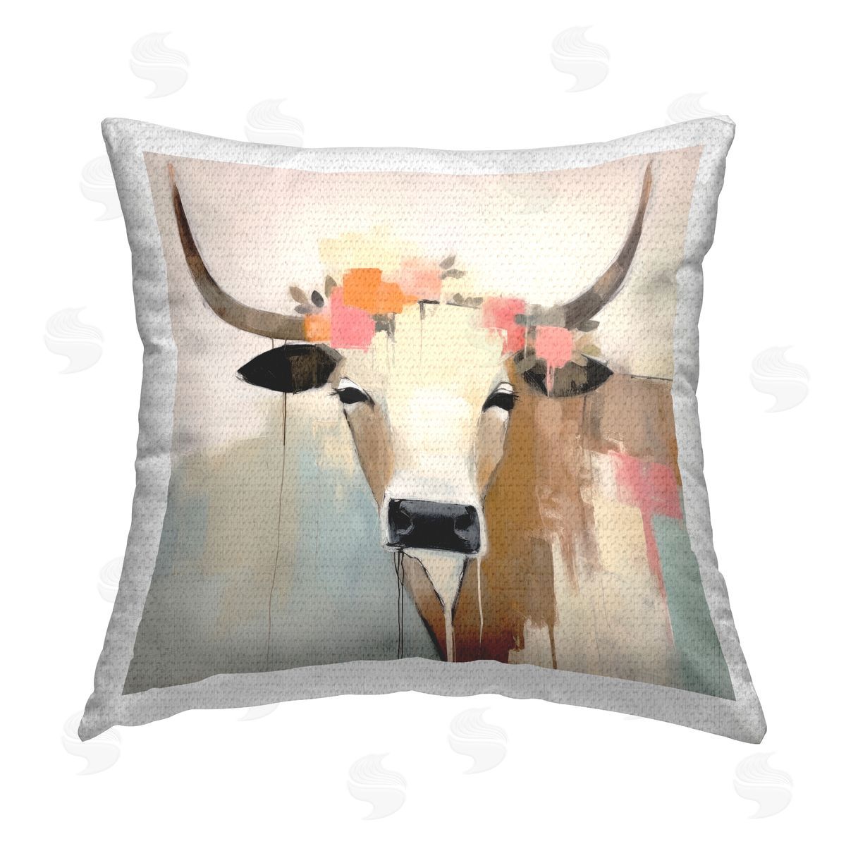 Irena Orlov Modern Flowers Cow Outdoor Quick-Dry Polyester Printed Throw Pillow