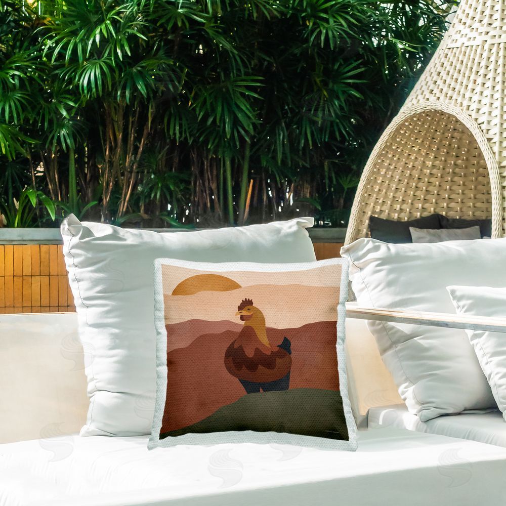Rachel Nieman Earthy Hen Abstract Outdoor Quick-Dry Polyester Printed Throw Pillow in Back Yard