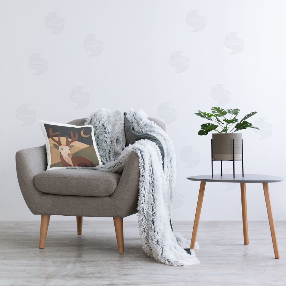 Rachel Nieman Deer & Moon Landscape Printed Plush Polyester Throw Pillow On Chair