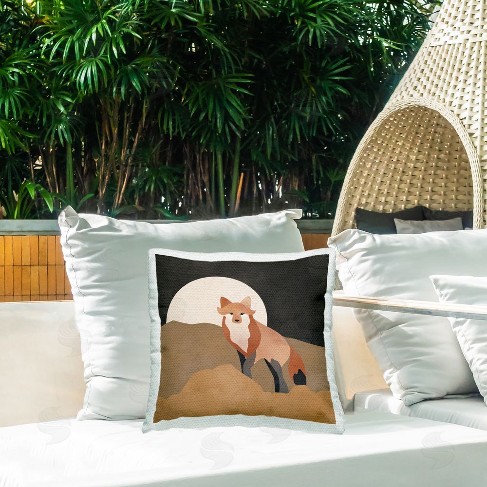 Rachel Nieman Fox & Full Moon Outdoor Quick-Dry Polyester Printed Throw Pillow in Back Yard