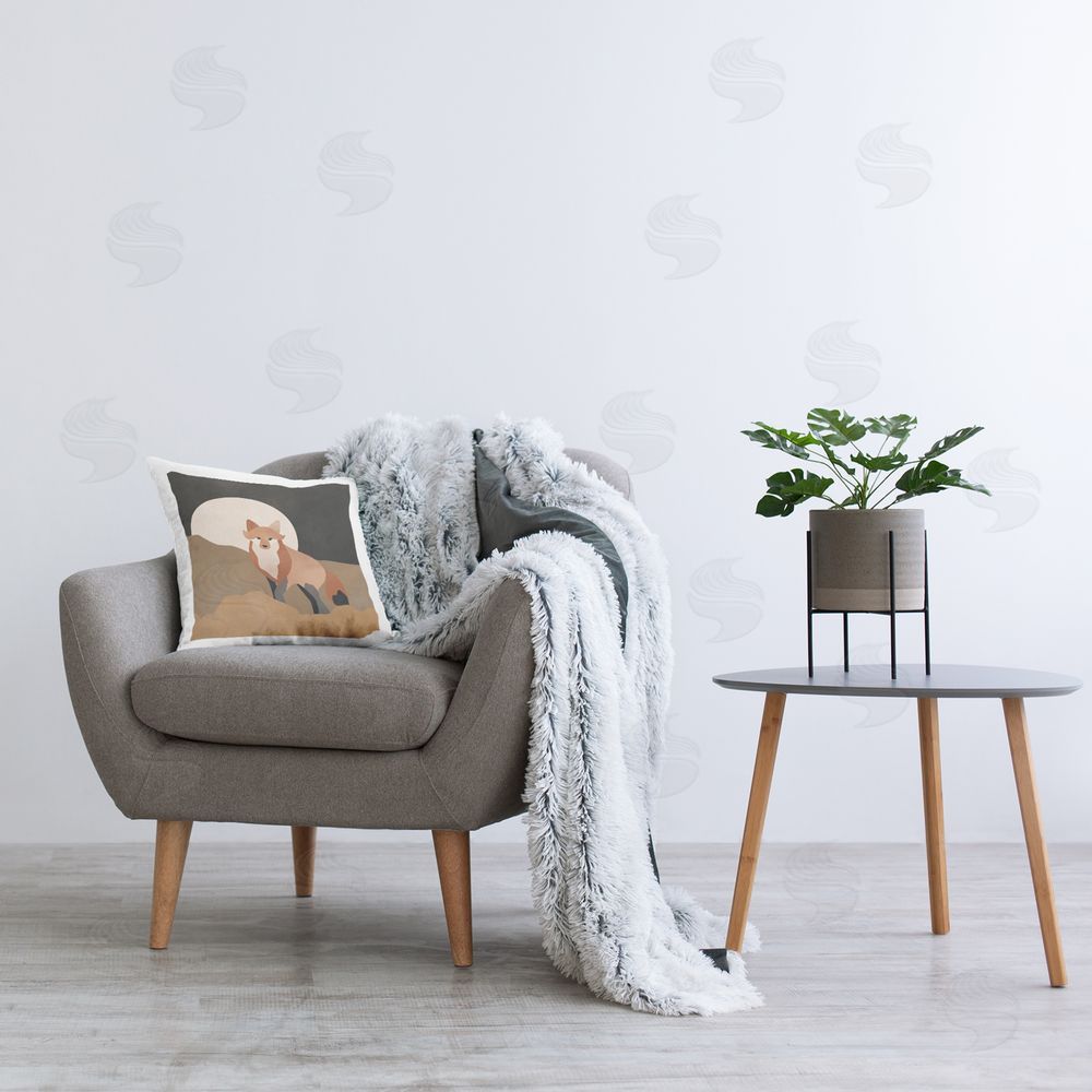 Rachel Nieman Fox & Full Moon Printed Plush Polyester Throw Pillow On Chair