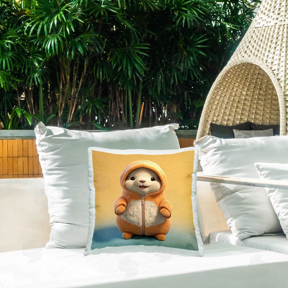 Roozbeh Chipmunk Wearing Orange Outdoor Quick-Dry Polyester Printed Throw Pillow in Back Yard