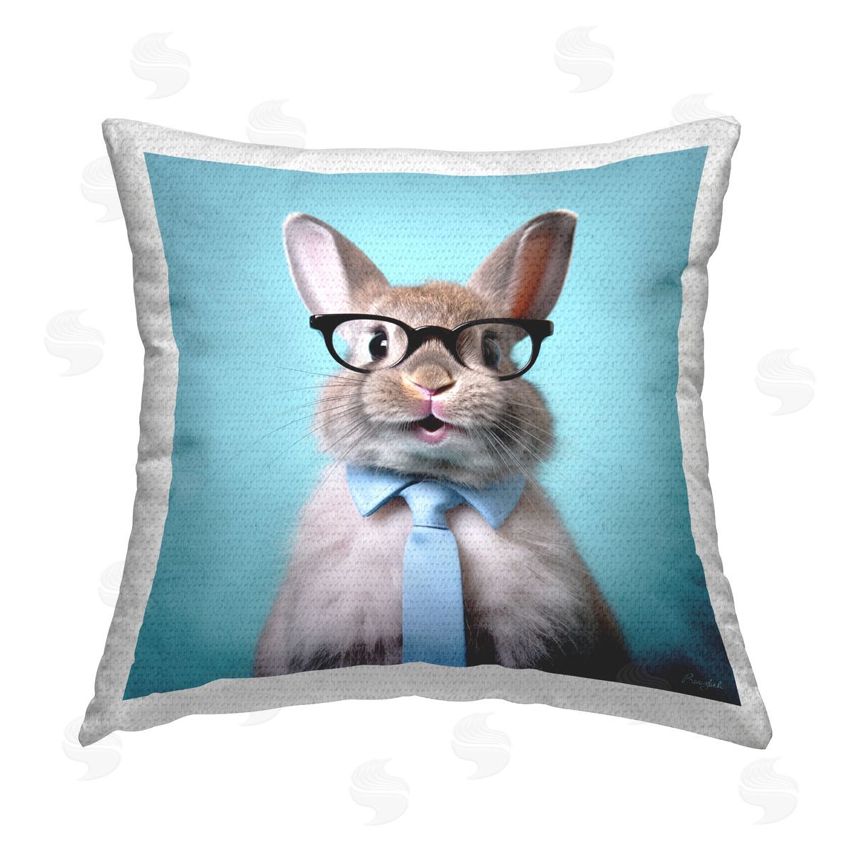 Roozbeh Rabbit with Glasses & Tie Outdoor Quick-Dry Polyester Printed Throw Pillow