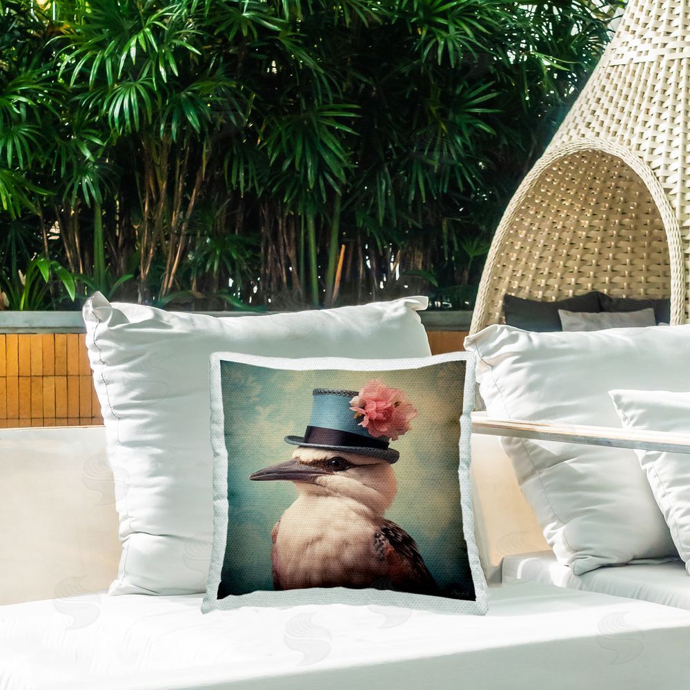 Roozbeh Bird & Vintage Hat Outdoor Quick-Dry Polyester Printed Throw Pillow in Back Yard
