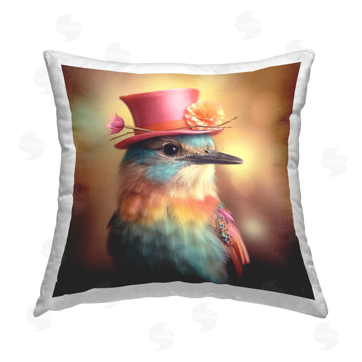 Roozbeh Bird in Top Hat Printed Plush Polyester Throw Pillow