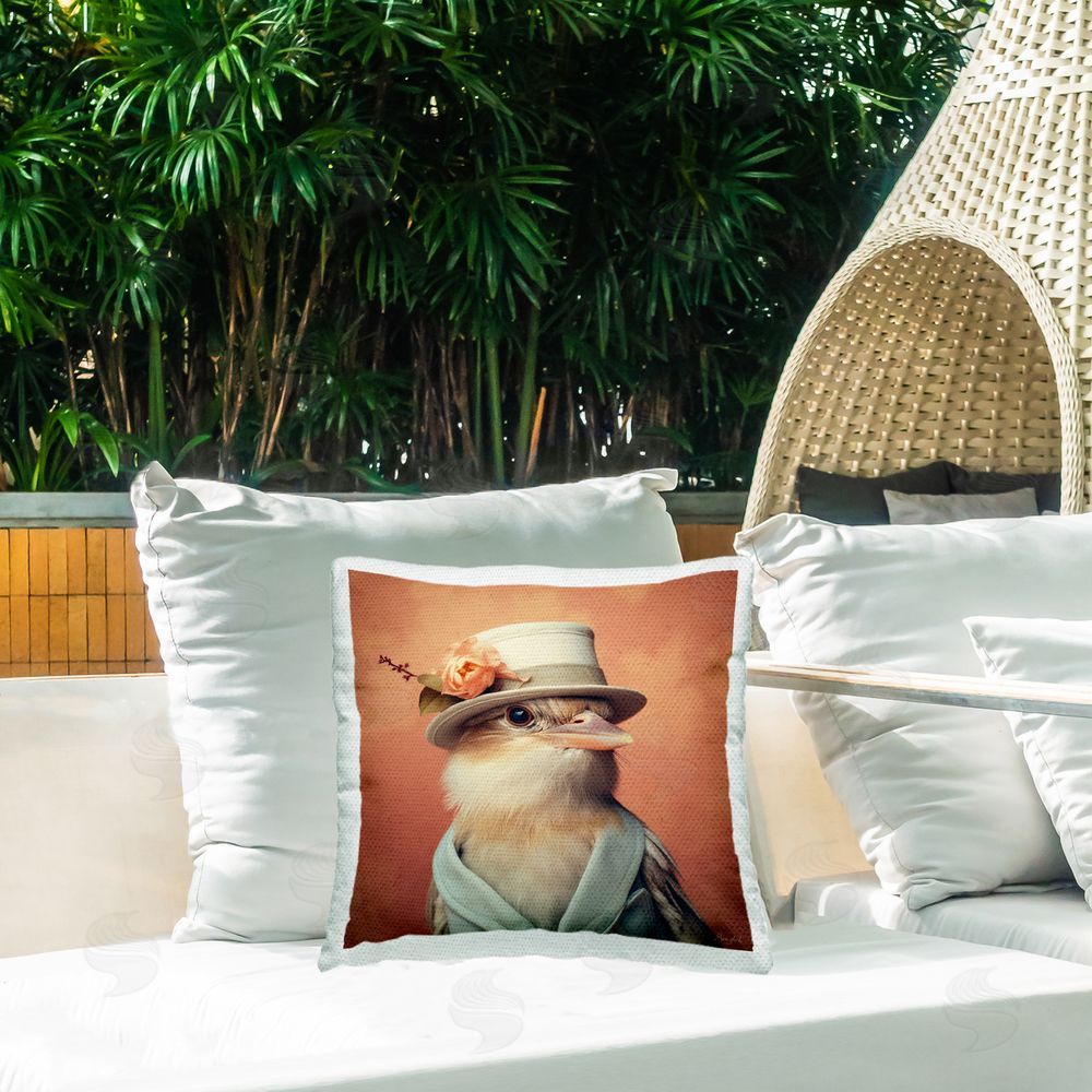 Roozbeh Vintage Hat Bird Outdoor Quick-Dry Polyester Printed Throw Pillow in Back Yard