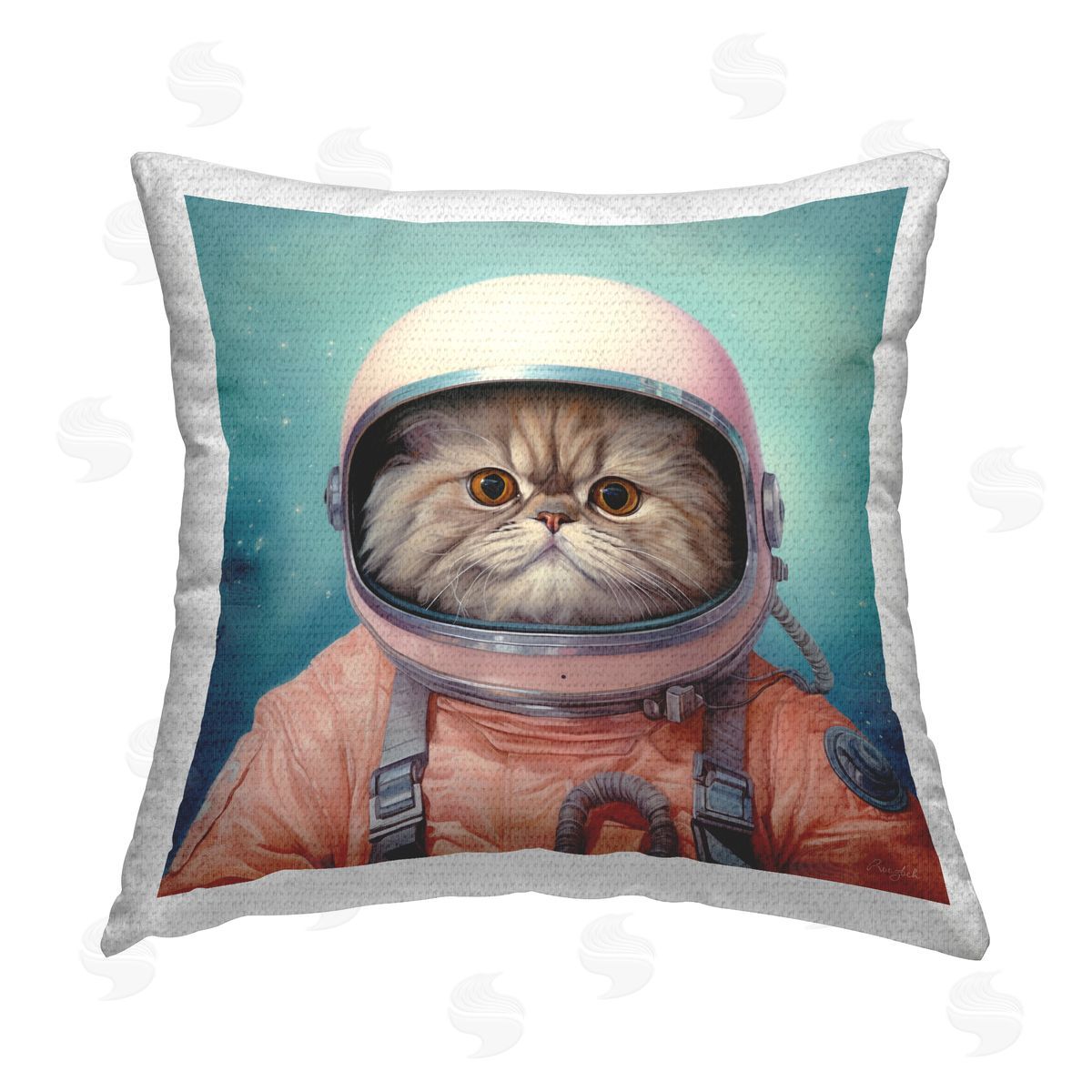 Roozbeh Astronaut Cat on Blue Outdoor Quick-Dry Polyester Printed Throw Pillow