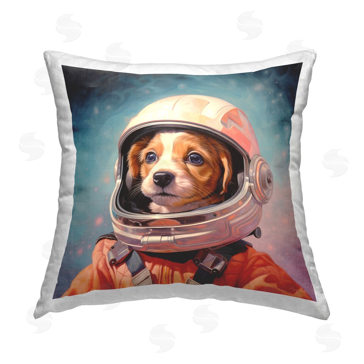 Roozbeh Outer Space Puppy Printed Plush Polyester Throw Pillow