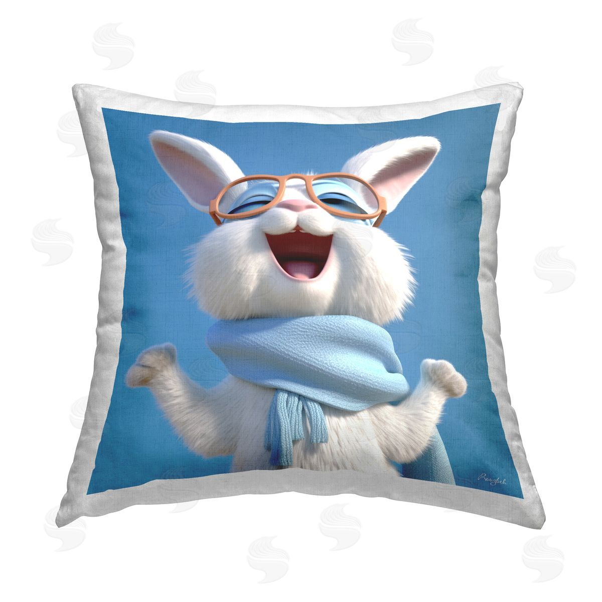 Roozbeh Smiling Cartoon Rabbit Printed Plush Polyester Throw Pillow