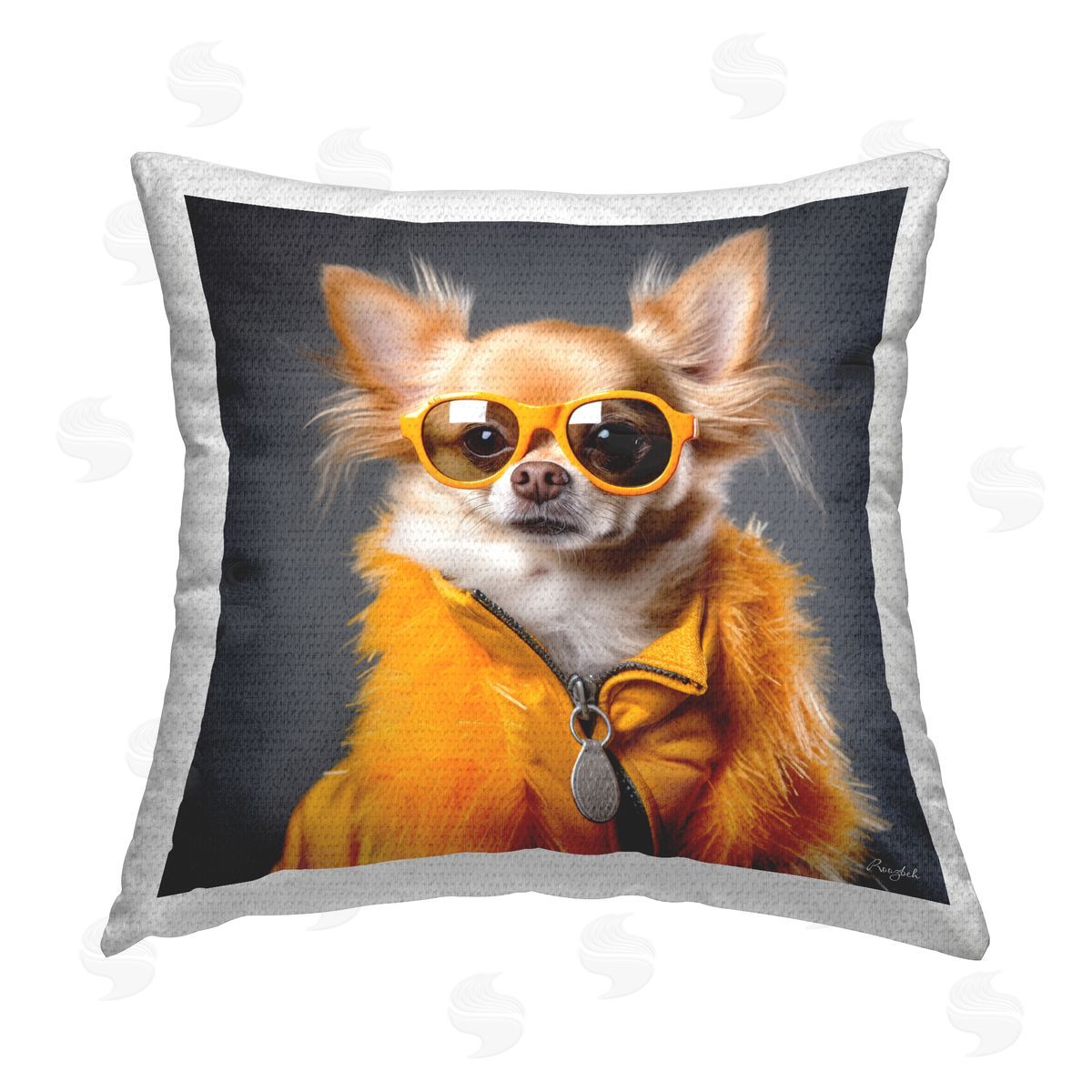 Roozbeh Yellow Fashion Chihuahua Outdoor Quick-Dry Polyester Printed Throw Pillow