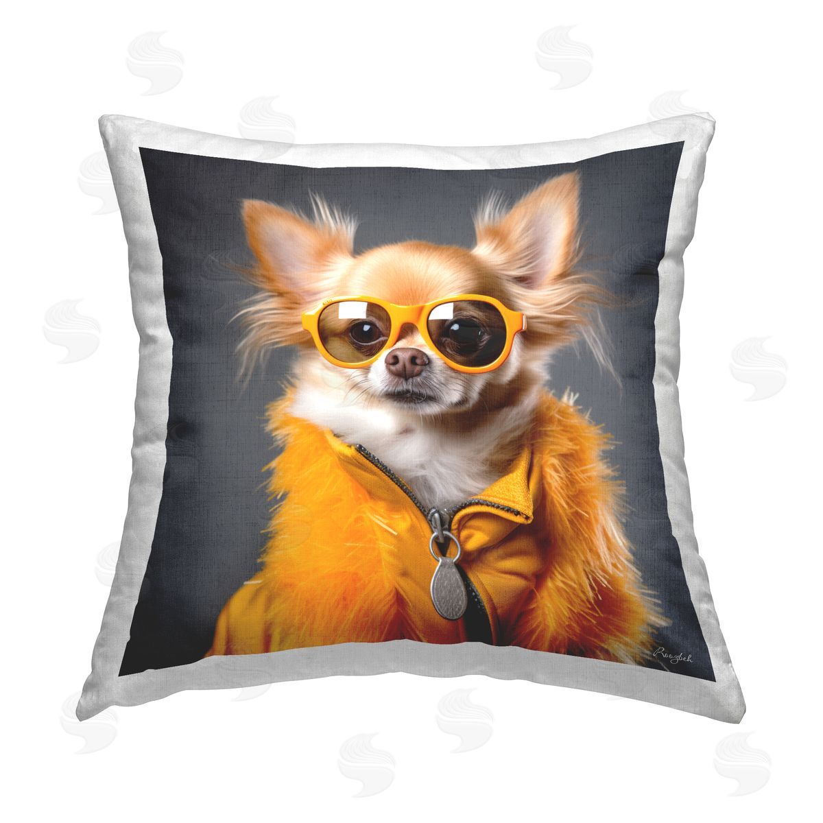 Roozbeh Yellow Fashion Chihuahua Printed Plush Polyester Throw Pillow