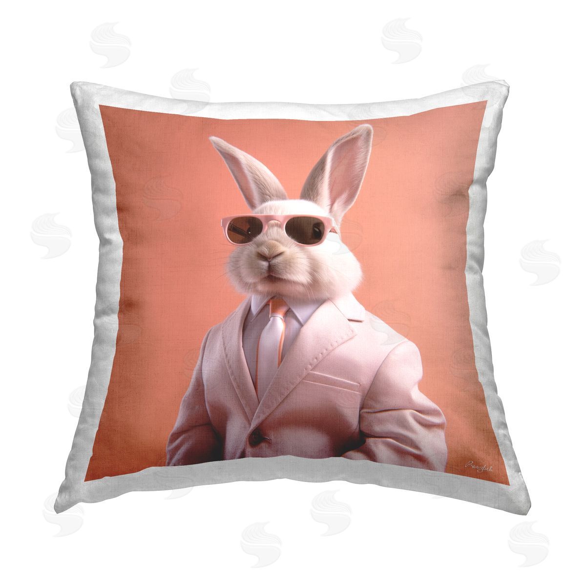 Roozbeh Rabbit in Chic Suit Printed Plush Polyester Throw Pillow