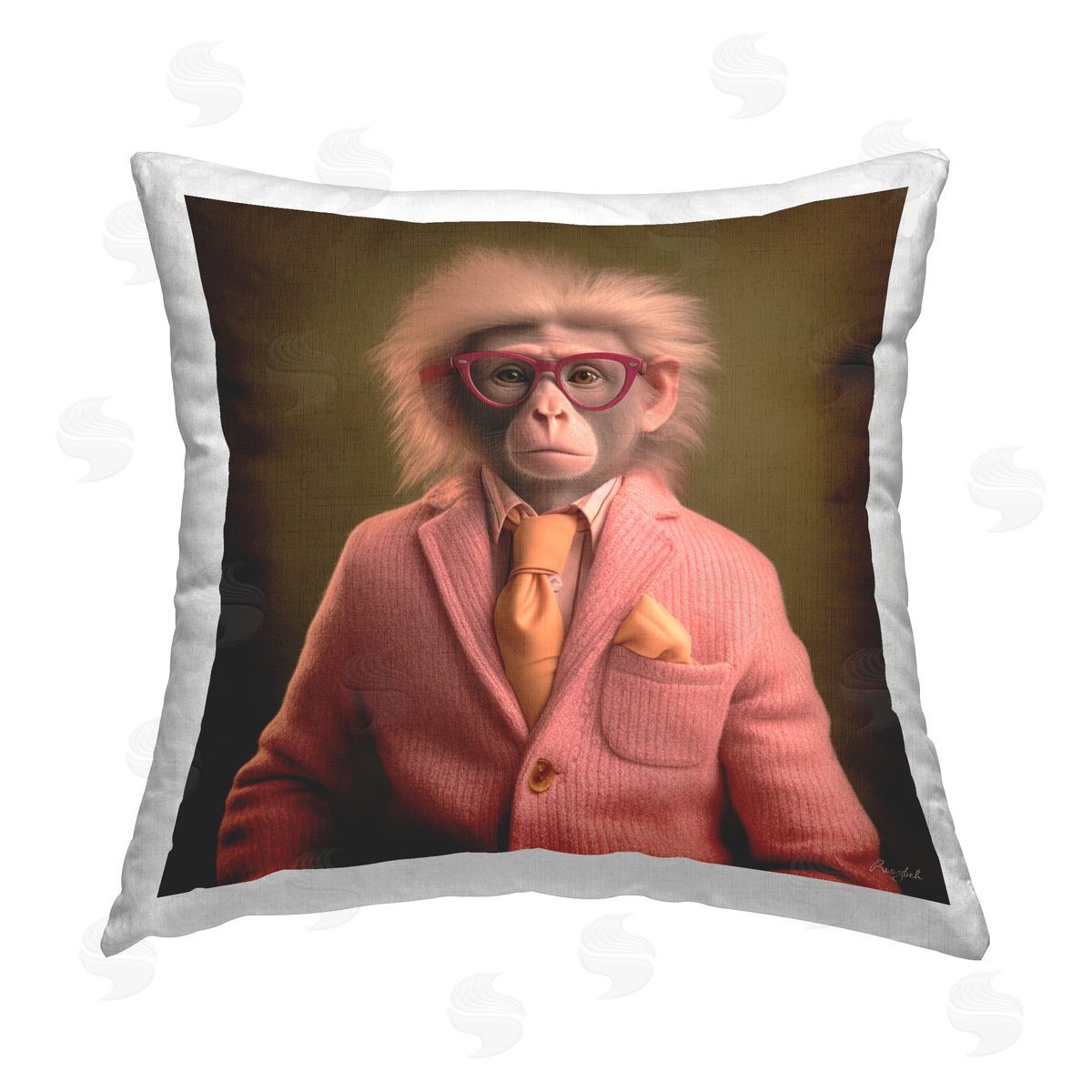 Roozbeh Monkey in Chic Suit Printed Plush Polyester Throw Pillow