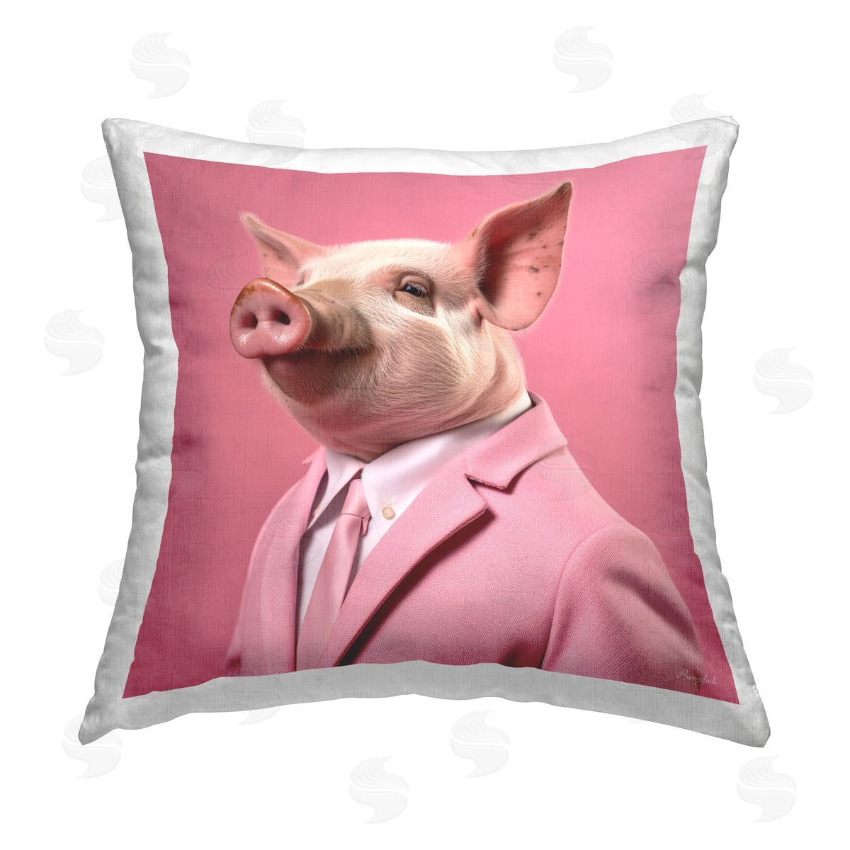 Roozbeh Pig & Pink Suit Printed Plush Polyester Throw Pillow