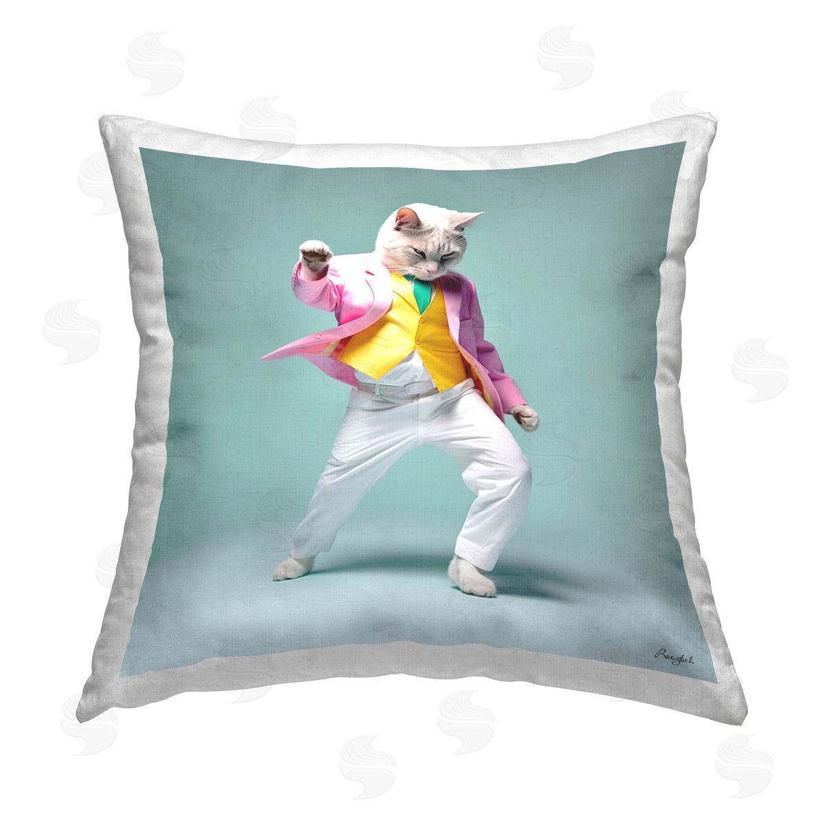 Roozbeh Trendy Cat Dancing Printed Plush Polyester Throw Pillow