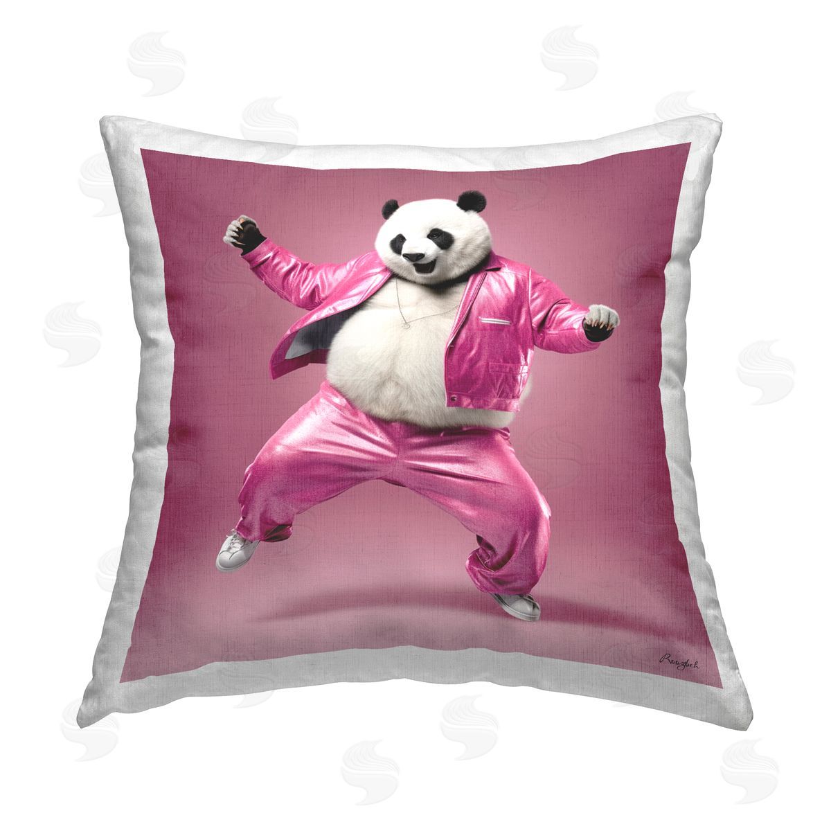 Roozbeh Panda Bear Dancing Printed Plush Polyester Throw Pillow